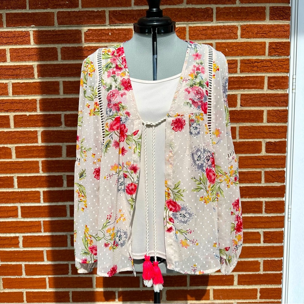 Time -True Sheer Floral Flowing Jacket New S 4-6
